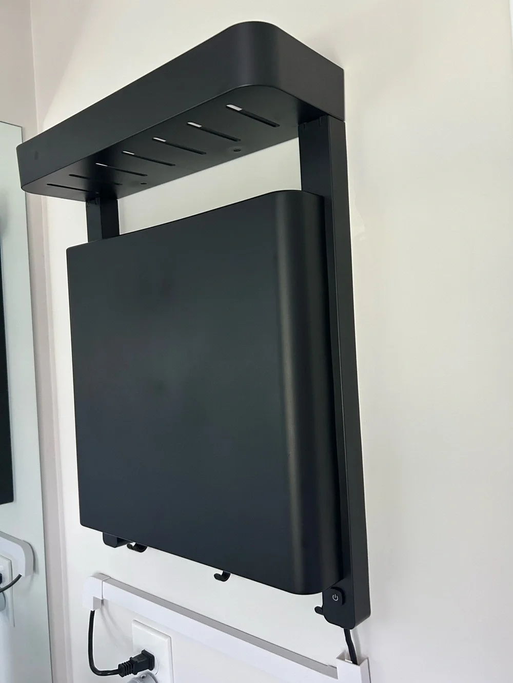 Wall Mounted Heated Towel Rack Warmer with Shelf & Hooks - Black